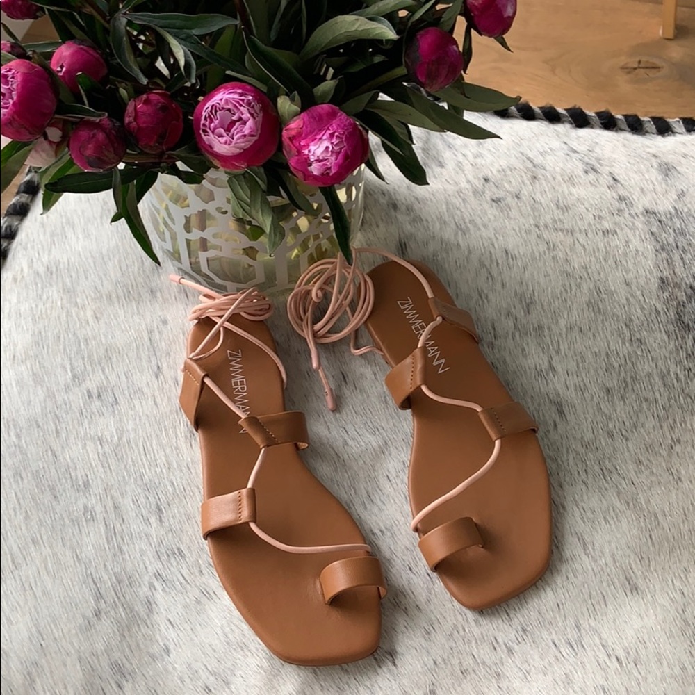NWT Zimmerman Leather Wrap Sandals - Cognac